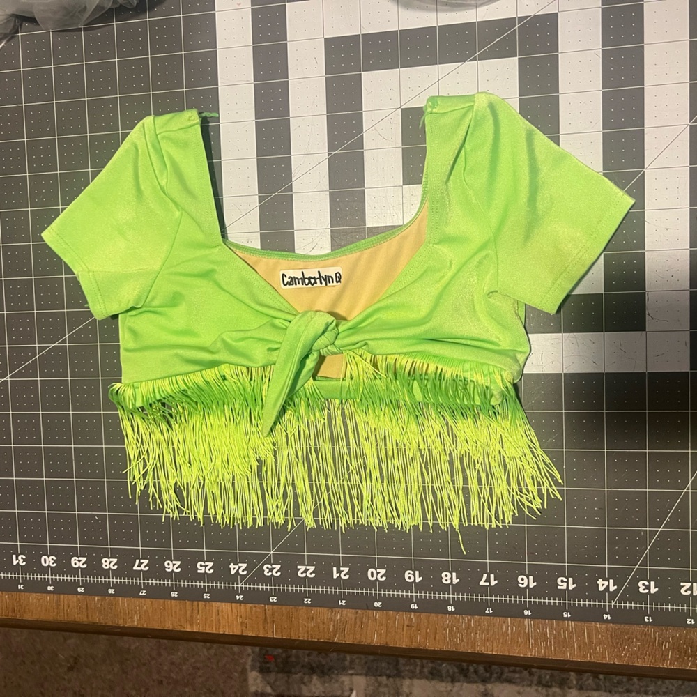 Custom lime green two piece dance costume